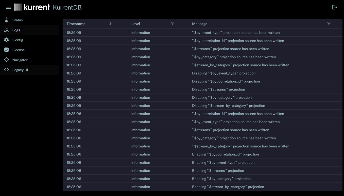 Embedded UI Logs page